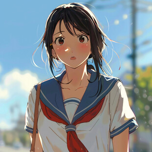 西瓜影院治愈漫画封面，少女在面包店橱窗前微笑